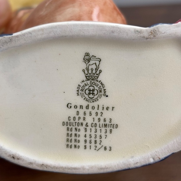 VINTAGE Royal Doulton THE GONDOLIER Toby Character Jug Small #D6592 1963 England - Picture 10 of 11